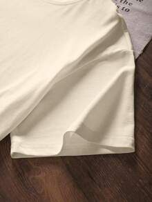 SHEIN 女士休闲字母印花圆领短袖T恤，夏季 - 杏色 - 查看 3