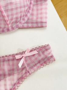 PetitDoll 2件装女士蝴蝶结钢圈软杯文胸套装 - 粉色 - 查看 11