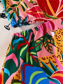 ChillGRL 女童连体裤，热带花卉印花梭织连体衣，松紧腰带，可调节肩带，美式休闲风格，适合春夏日常及度假穿着 - 彩色 - 查看 6