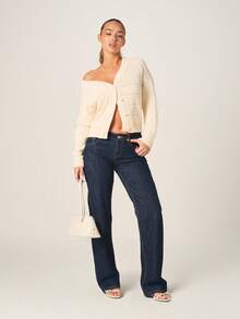 MISSGUIDED Open Front Knit Cardigan With Button Closure And Ribbed Trim Details For Casual Fall Fashion - Apricot - View 3