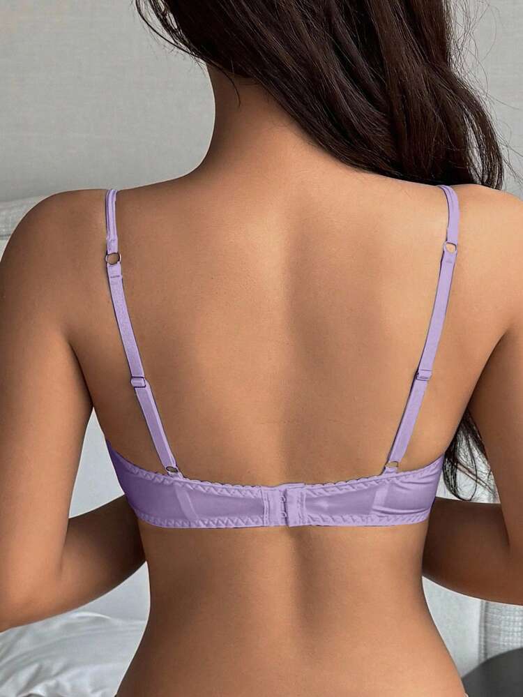 Lace Patchwork Wireless Padded Adjustable Spaghetti Strap Bra, Sexy Lingerie For Women, Spring/Summer