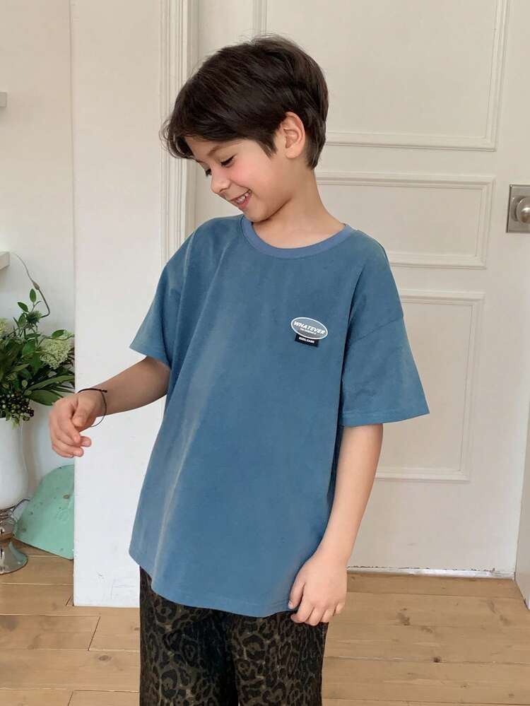 Young Boys Crew Neck Dropped Shoulder Short Sleeve Casual Loose T-Shirt Summer