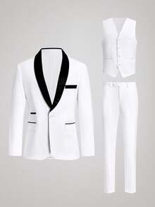 Officeau 男士新郎婚礼西装套装 高品质礼服外套 西裤马甲 男士三件套 正式修身燕尾服 舞会西装 商务社交 正式燕尾服 舞会西装 工作办公西装 - 白色 - 查看 2