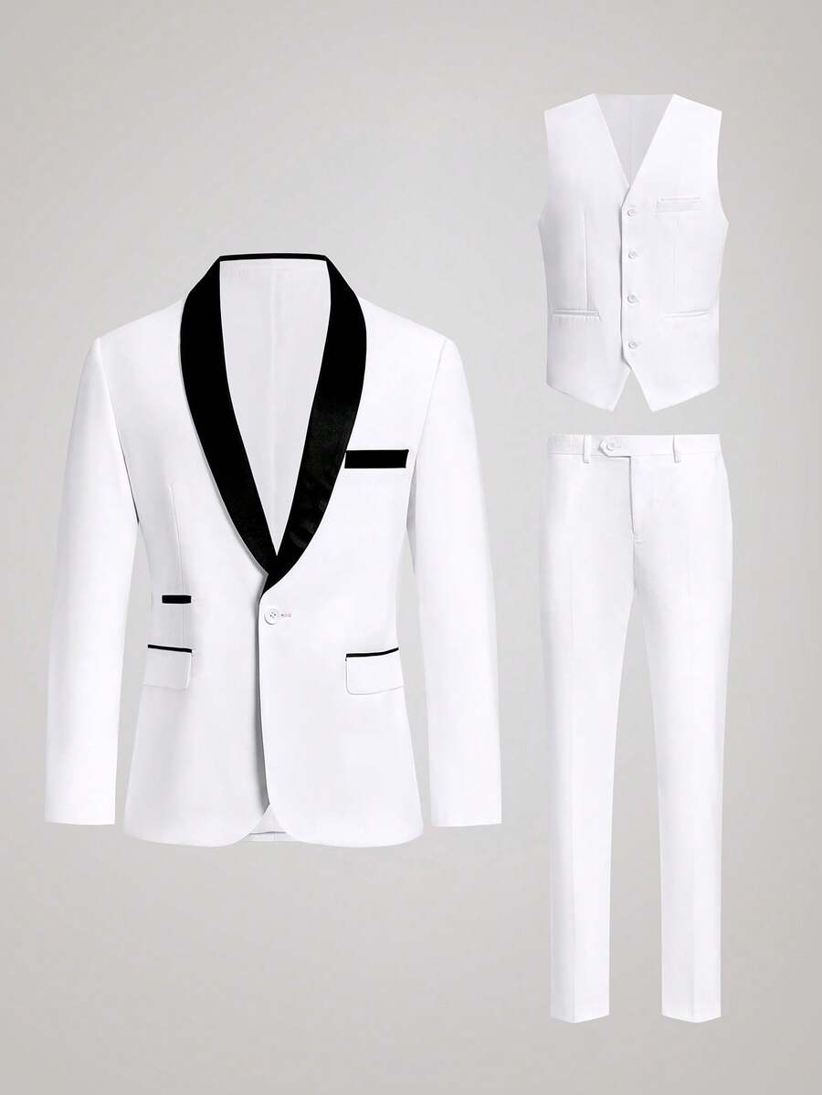 Officeau 男士新郎婚礼西装套装 高品质礼服外套 西裤马甲 男士三件套 正式修身燕尾服 舞会西装 商务社交 正式燕尾服 舞会西装 工作办公西装