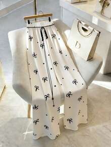 GlowEve Quần nữ dáng rộng, cạp chun in nơ, kiểu dáng thường ngày. - Nhiều màu - Xem 1