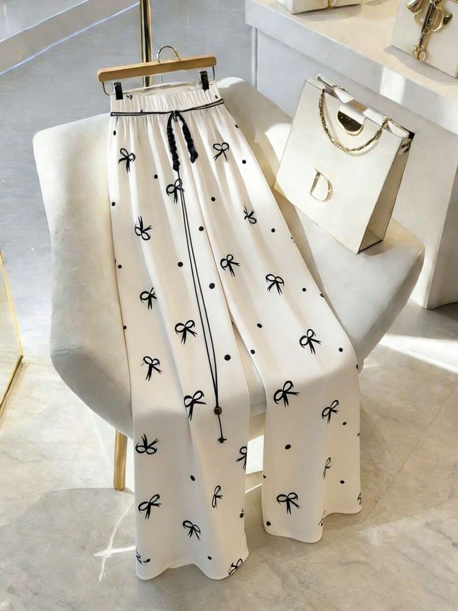 GlowEve Quần nữ dáng rộng, cạp chun in nơ, kiểu dáng thường ngày. - Nhiều màu - Xem 1