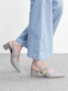 CUCCOO BIZCHIC 浅蓝色清新经典简约方扣舒适通勤时尚尖头后跟透气厚底鞋 - 淺藍色 - 查看 3