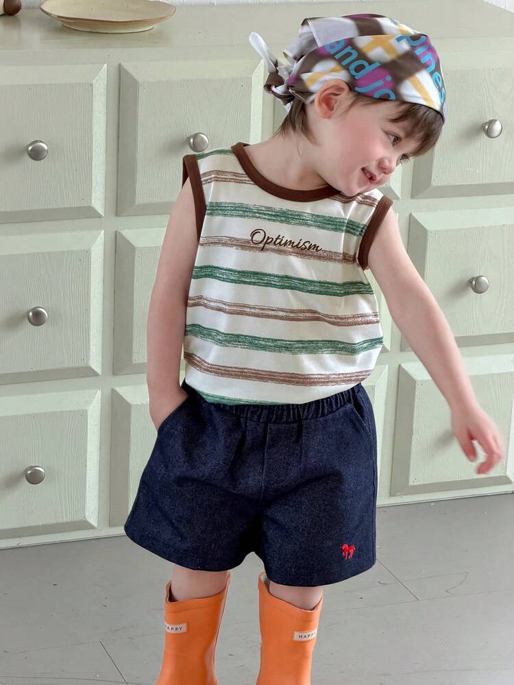 Toddler Boys' Round Neck Striped Korean Style Sleeveless Casual Top, Summer