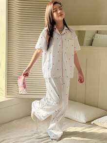 DAZY Tween Girl Fall Clothes, Tween Girls Heart Pattern All-Over Print Contrast Trim Loungewear Set Summer - White - View 3