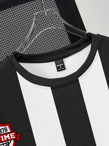 Chillumni 男士休闲简约黑白条纹芝加哥印花短袖T恤，百搭时尚休闲T恤，男女皆宜的运动休闲服 - 彩色 - 查看 4