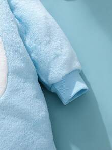 SHEIN Bộ đồ liền thân hình cá mập sơ sinh, mũ 3D hình cá mập nhồi bông dễ thương, mặt cá mập thêu, áo liền quần dài tay cho bé - Màu xanh lam - Xem 10