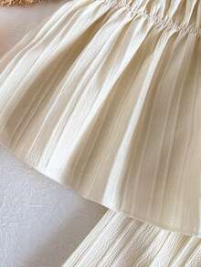 Emery Rose Kids Emery Rose Kids 2pcs/Set Young Girl  Sleeveless Top And Casual Pants In Light Yellow Beige Two Piece Set Cream Two Piece Set Pleated Set Two Piece Set Summer Two Piece Set Young Girl Ruffled Sleeveless Blouse And Pleated Loose Fit Trousers Ensemble Child Summer Outfit Summer Outfits Summer Tops - Blue - View 12