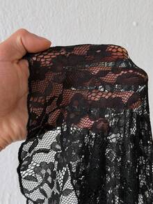 Sunspun Große Größen Damen Sexy Strandurlaub Schwarzes Spitze Rüschen Taille Rückenfrei Trägerkleid - Schwarz - Übersicht 6