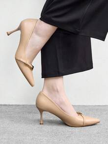 CUCCOO BIZCHIC Tacones de oficina de tacón de aguja con hebilla decorativa para uso diario y de negocios, de color albaricoque, para mujer - Albaricoque - Ver 3