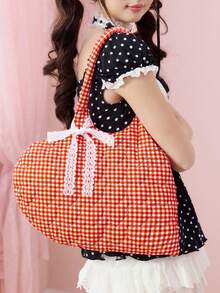 ROMWE Kawaii Plaid Love Quilted Shoulder Bag - Lattice - View 1