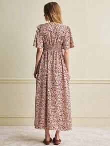 Écloséra 女士度假风扭腰碎花V领花瓣袖及膝连衣裙 - 彩色 - 查看 8