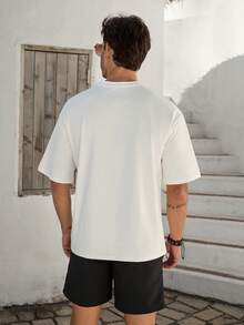 VIVINTIMO 男士极简日出图案印花T恤，休闲度假风 - 白色 - 查看 4