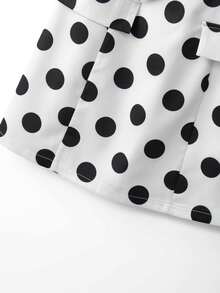 SHEIN Elenzya Women's Black Polka Dot Sleeveless Bow Tie Collar Waist Pocket A-Line Mini Dress, Elegant Commuter Cute Versatile Spring/Summer - Black and White - View 5