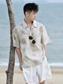 DAZY 男士花卉印花短袖襯衫，夏季度假圖案T恤 - 彩色 - 查看 6