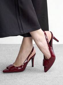 CUCCOO BIZCHIC Giày cao gót mũi nhọn quai hậu, sandal gót nhọn nữ, giày đế mỏng, trang phục ngoài thời trang thanh lịch, cúc cài sáng màu, thích hợp mang hàng ngày nơi công sở, giày cao gót mũi nhọn bằng da bóng màu đỏ tía, giày gót nhọn quai hậu, giày mùa xuân. - Màu Đỏ Sâu - Xem 5