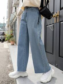 DAZY 女士翻领韩版水洗牛仔裤，夏季 - 藍色 - 查看 7