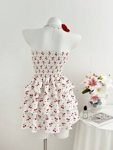 Elamini Summer New Arrival Dress, Sweet Heart & Cherry Print Cake Skirt - Multicolor - View 2