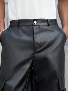 SLATEMANN 男士黑色工装裤，多口袋休闲直筒裤 - 黑色 - 查看 5