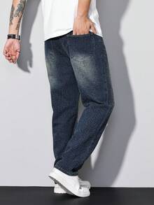 Manfinity Homme Quần jean denim nam kiểu retro vintage, quần ống đứng dáng ôm thoải mái. - Rửa trung bình - Xem 8