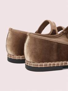 CUCCOO DOLLMOD 女士经典卡其色双条纹丝绒平底鞋 - 卡其色 - 查看 9