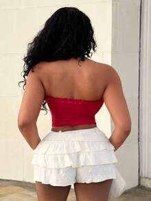 Alexandranx 夏季休闲樱桃印花抹胸 Y2K 图案 T 恤女式上衣、Rave 上衣、抹胸 - 紅色 - 查看 2