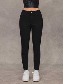 SHEIN ICON Women's Casual Western Style Skinny Denim Jeans - Black - View 1