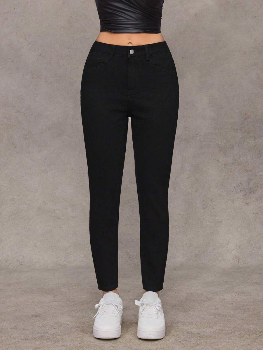 SHEIN ICON Women's Casual Western Style Skinny Denim Jeans - Black - View 1
