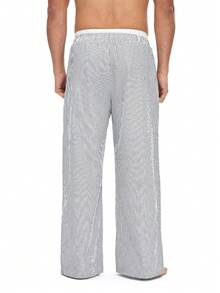Rest Era Men's Striped Casual Lounge Pants - Black and White - View 2