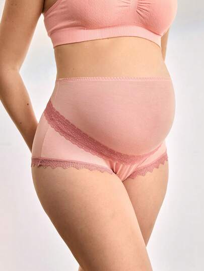 Bragas de maternidad de unicolor con parches de encaje, cómodas y transpirables, adecuadas para uso diario