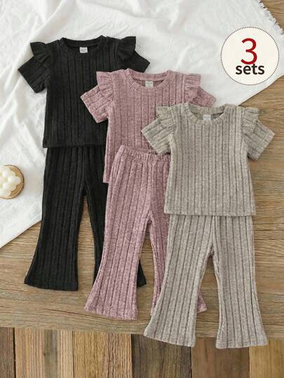 SHEIN 6pcs/Set Baby Girls Newborn Toddler 0-3 Years Spring Summer New Cute Casual Outfit Set
