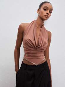 ATUI Studio 女士性感深V露背吊带背心，夏季 - 鏽棕色 - 查看 3