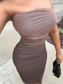 Alexandranx American Style Gradient Mesh Strapless Bodycon Dress,Summer Dresses For Women,Tea Party Dress - Coffee Brown - View 5