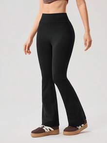 OutZeal 女士运动黑色紧身裤 普拉提休闲速干收腹内置内裤喇叭裤腿运动裤 - 黑色 - 查看 8