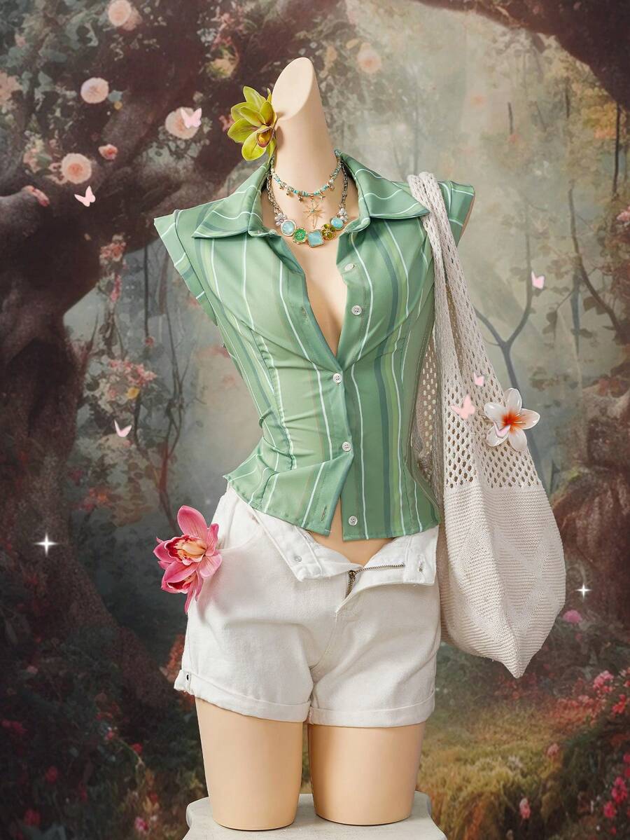 SHEIN Unity Women's Fashionable Multicolor Vacation Style Short Sleeve T-Shirt - Green - View 1