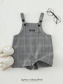 Cozy Pixies Bộ áo liền quần mùa hè cho bé trai, có túi phía trước, trang trí nhãn dệt, vải kẻ caro, dây đeo có thể điều chỉnh. - Nhiều màu - Xem 7