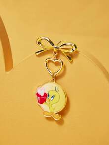 LOONEY TUNES X SHEIN Trending Zinc Alloy Cartoon Animal Print Pendant, 1 Pair Zinc Alloy Bow Earrings, Luxury Niche, Simple & Cute, Suitable For Party, Concert, Festival - Gold - View 4