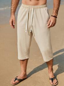 VENTUSAIL Men's Casual Drawstring Pocket 7/8 Pants, Cotton - Khaki - View 4