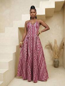 BamGlimmer 春季情人节新年假期新款独特设计印花彩色女式连衣裙，时尚度假装，适合旅行、度假、派对和聚会，充满激情浪漫的假日派对聚会。波西米亚风女士长款连衣裙，夏季波西米亚风长裙，女士波西米亚风长款连衣裙，度假长裙 - 彩色 - 查看 5