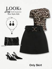 Ellevyn Chân váy chữ A đơn giản, màu trơn, có khóa cài, thích hợp mặc đi làm hàng ngày cho nữ; Chân váy ngắn mùa hè họa tiết da báo, kiểu dáng thanh lịch, màu đen dáng rộng, đa năng; Chân váy ngắn dệt màu đen; Áo họa tiết da báo, chân váy đen họa tiết da báo. - màu đen - Xem 7