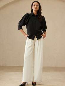 Aveloria Rosie New Stylish Elegant Commuter Exaggerated Batwing Sleeve Long Sleeve Blouse Top - Black - View 7