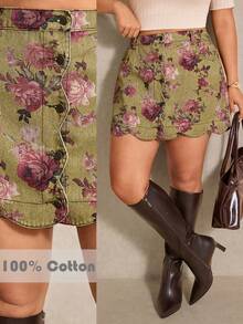 Elaquor 大码女式时尚贝壳边印花迷你裙，夏季 - 彩色 - 查看 2