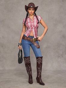 Jeanoix Y2K Women's Fashion Casual Versatile Fold-Over 7/8 Stretch Skinny Jeans - Dark Wash - View 5