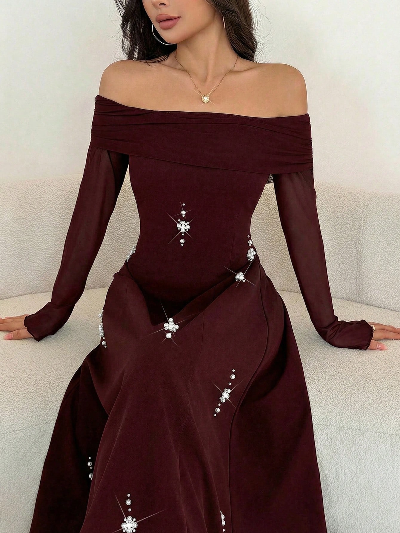 Modelyn فستان أنيق للنساء بأكمام طويلة وواسعة في ا...