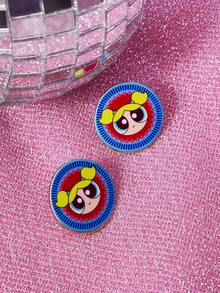 THE POWERPUFF GIRLS X SHEIN 锌合金卡通动物印花耳环套装，精致简约又可爱，适合派对、音乐会、节日等场合佩戴。 - 金色 - 查看 3