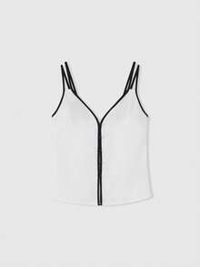 Lumivelle Áo tank top nữ kiểu dáng thường ngày phối màu tương phản, thích hợp cho công sở, mùa xuân/hè. - trắng - Xem 5